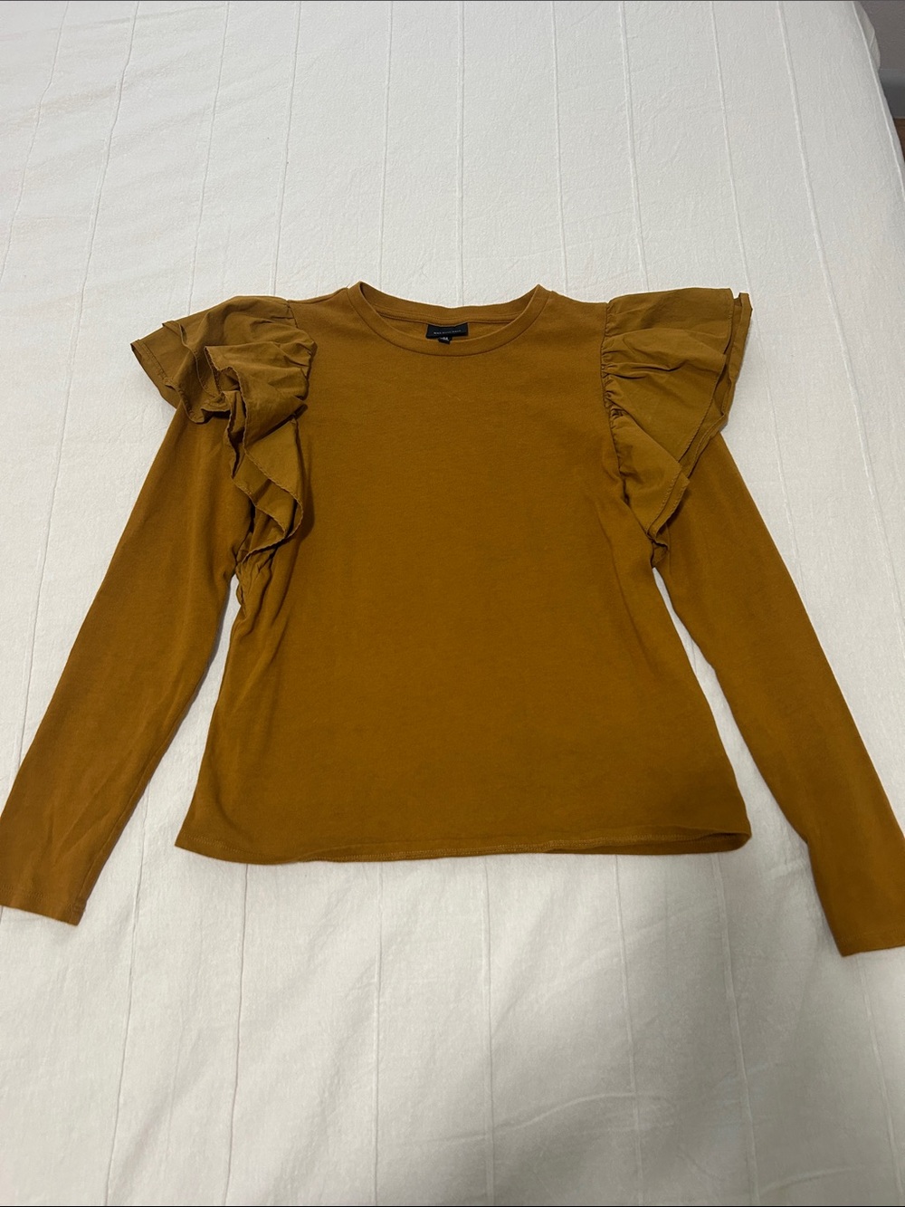 Who What Wear Ruffle Shoulder Long-Sleeve Top - Mustard